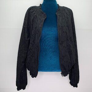 Sanctuary Eyelet Bomber Jacket Medium Black Cotton Zip Up